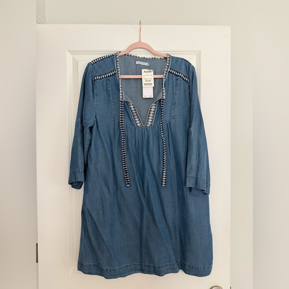 Kenneth Cole Reaction Blue Denim Dress with Embroidered Details